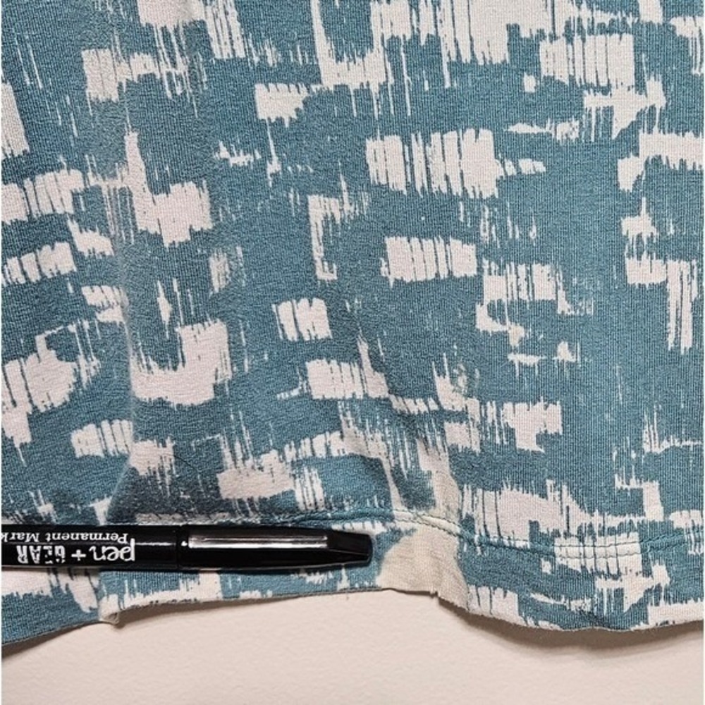 St. John Womens Art‎ Print Top Jersey Knit Cottage L Teal White - Picture 4 of 11